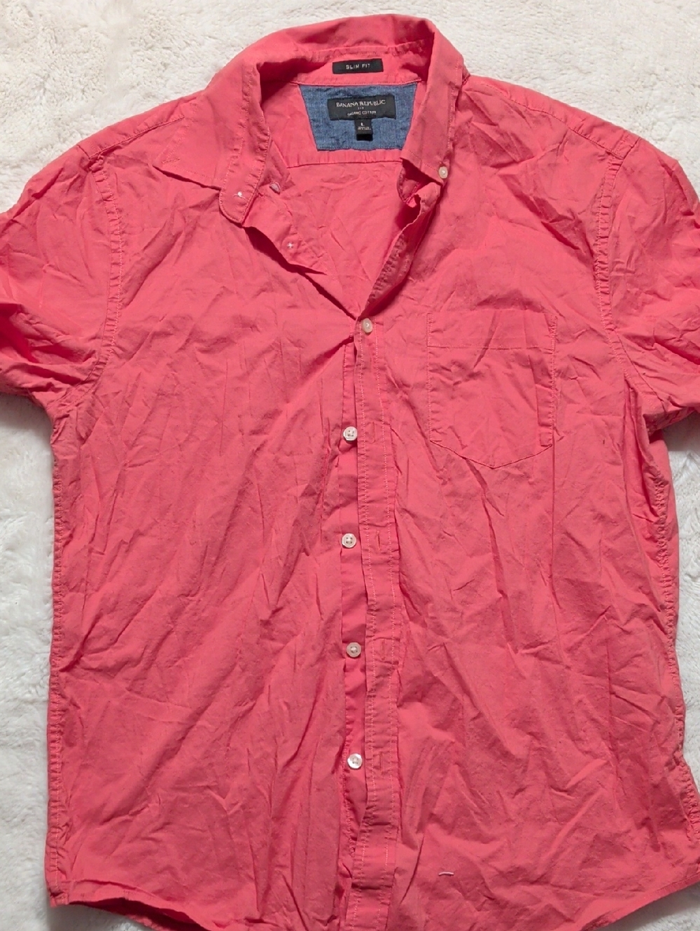 Banana Republic Short Sleeve Button-Down Shirt - Coral